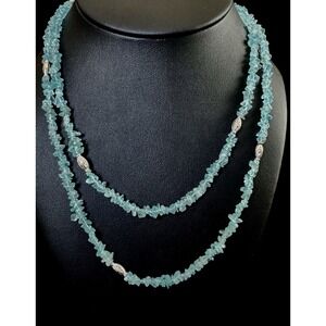 Apatite Chip Necklace 37" Long Sterling Silver Beaded Blue Gemstone Doug Paulus